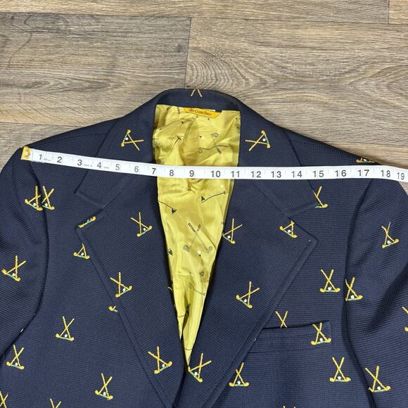 JC Penney Navy Blazer with Embroidered Crossed Golf Clubs Sport Coat RARE 40R - Picture 11 of 15